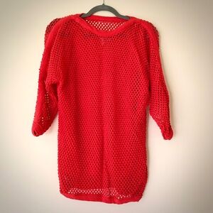 Vintage 80s! Red Fishnet Dolman Sweater 3/4 Sleeves Size Small